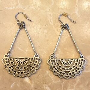 Pair of Laser Cut Gold-tone Dangling Pierced Earrings